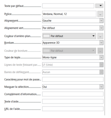Menu Zone de textes suite