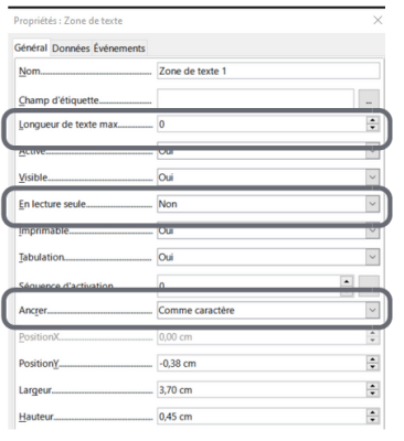 Menu Zone de textes